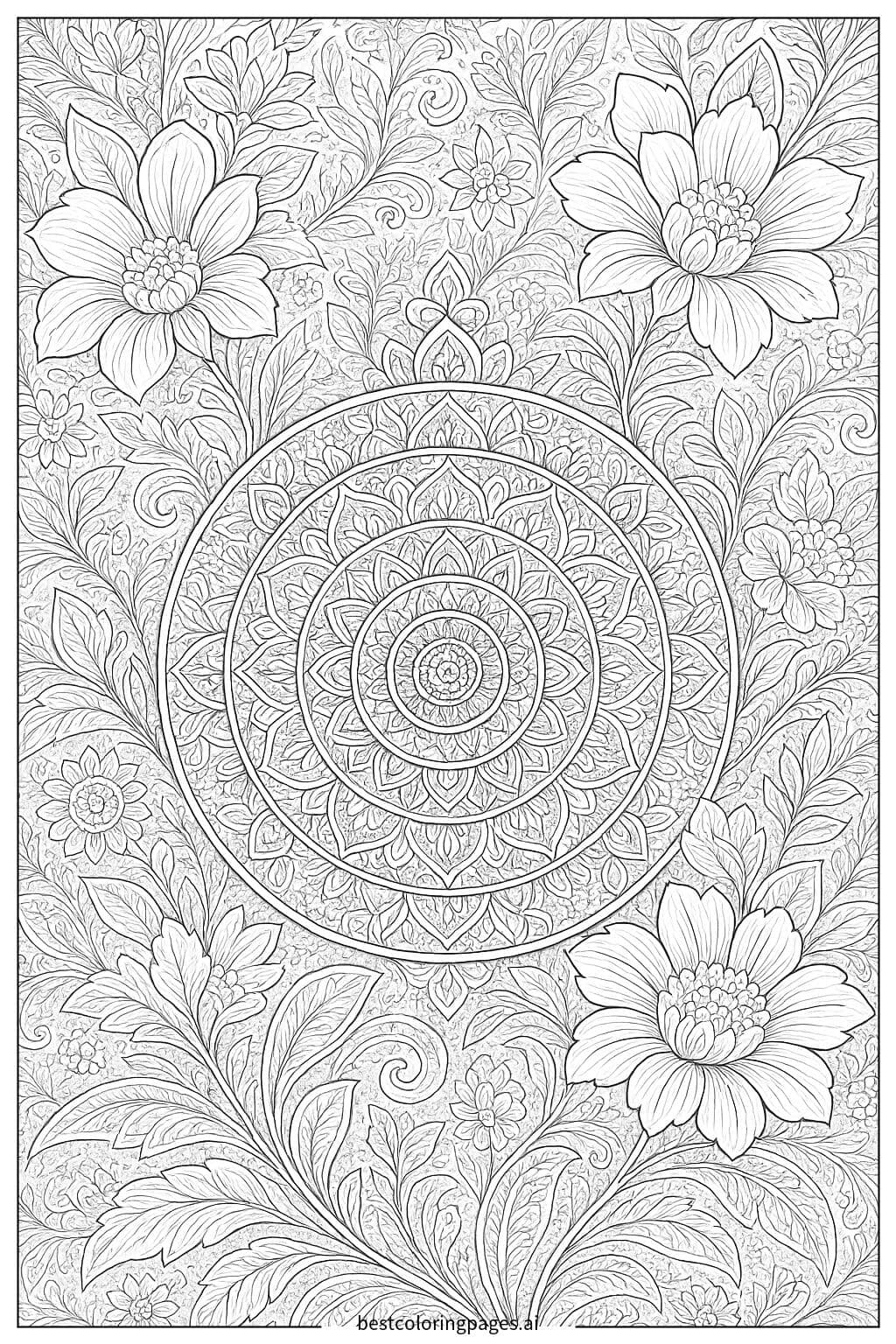 Dibujos de Mandala con intrincados patrones florales para Colorear