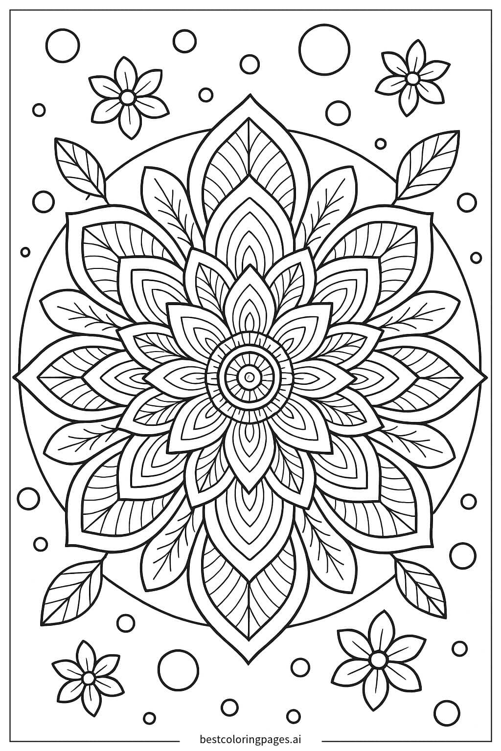 Dibujos de Mandala con diseño de pétalos en capas para Colorear