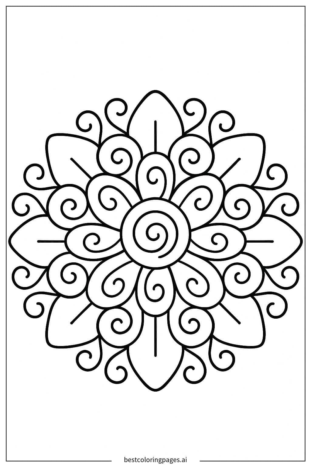 Dibujos de Mándala con Remolinos Simples para Colorear