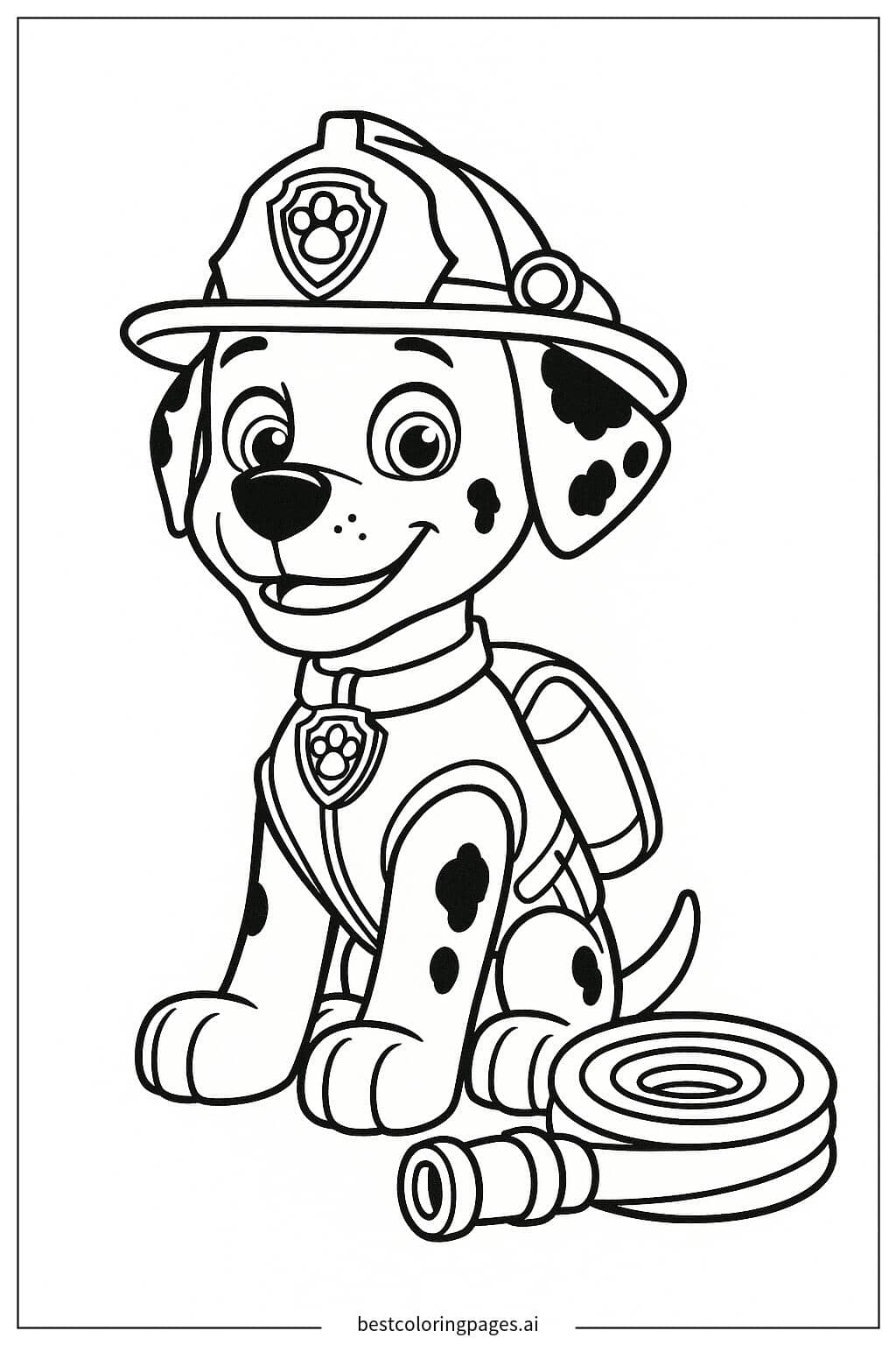 Marshall Sitting with a Fire Hose Coloring Page