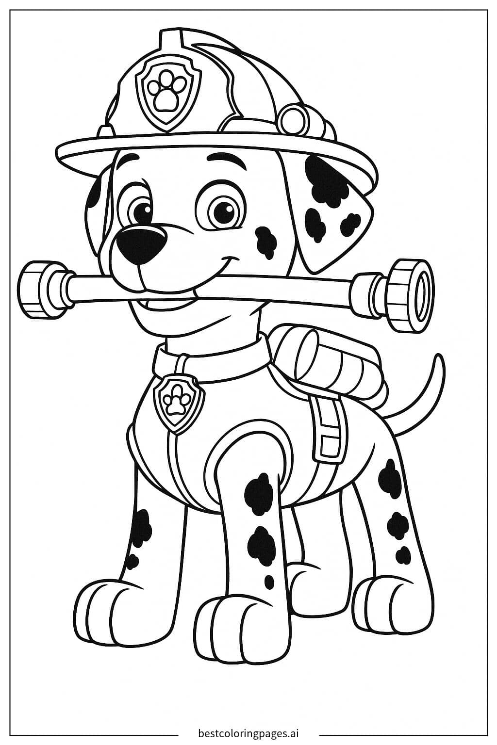 Marshall with His Firefighter Hose Coloring Page