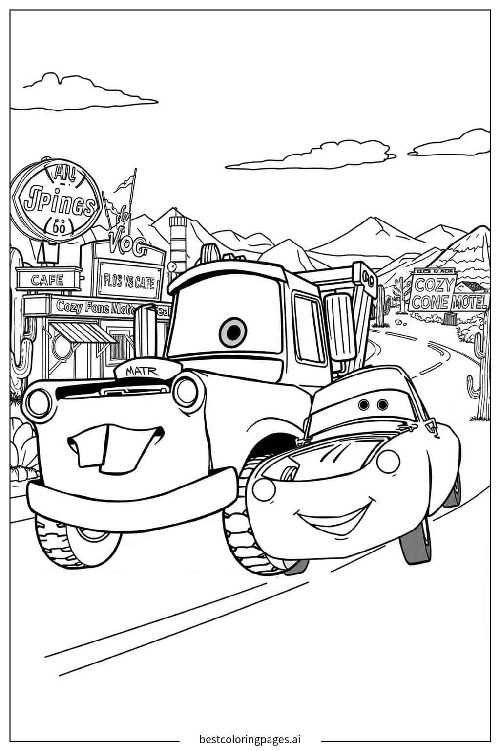 Desenhos de Mate rebocando um carro quebrado para Colorir