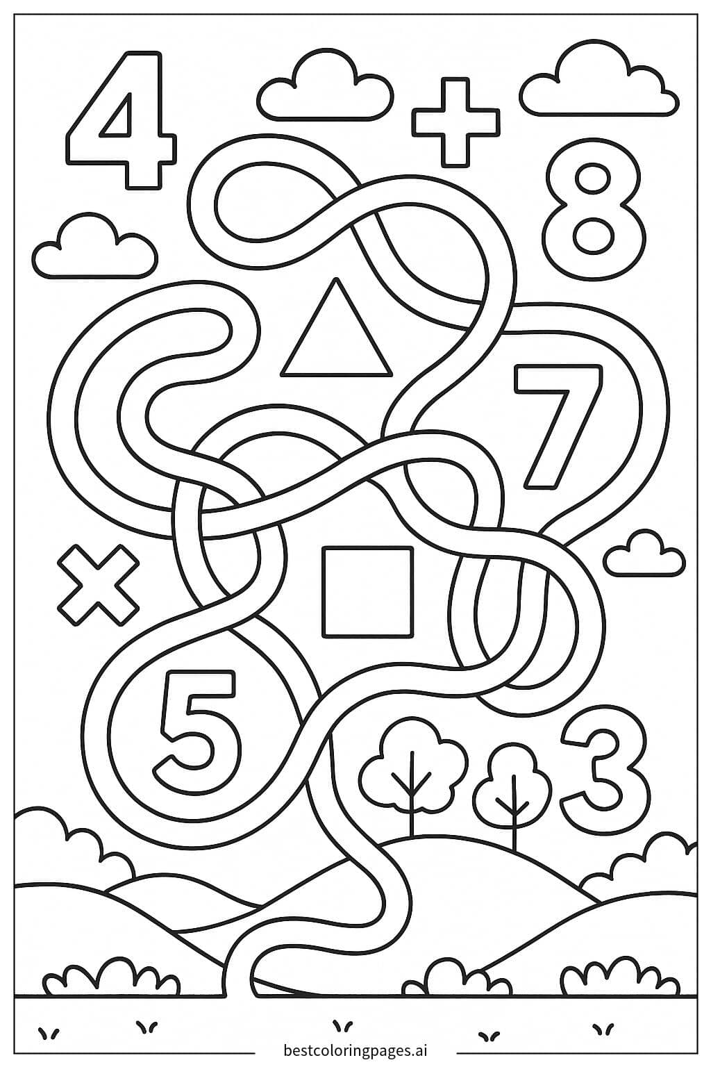 Math Maze Adventure Coloring Page