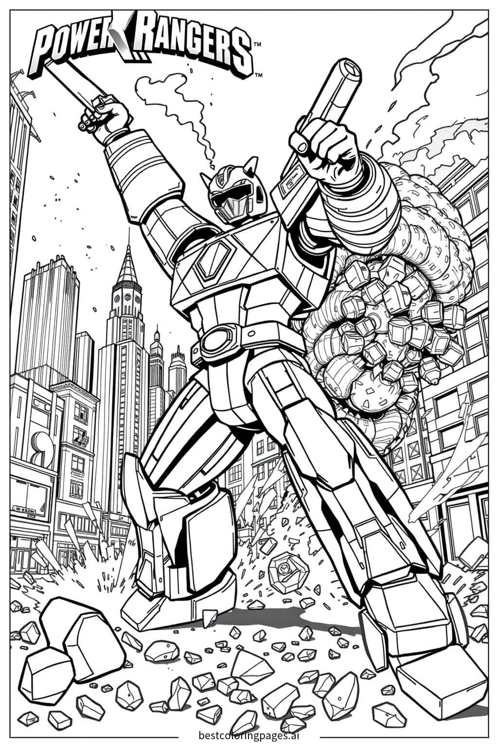 Desenhos de Batalha do Megazord na Cidade para Colorir
