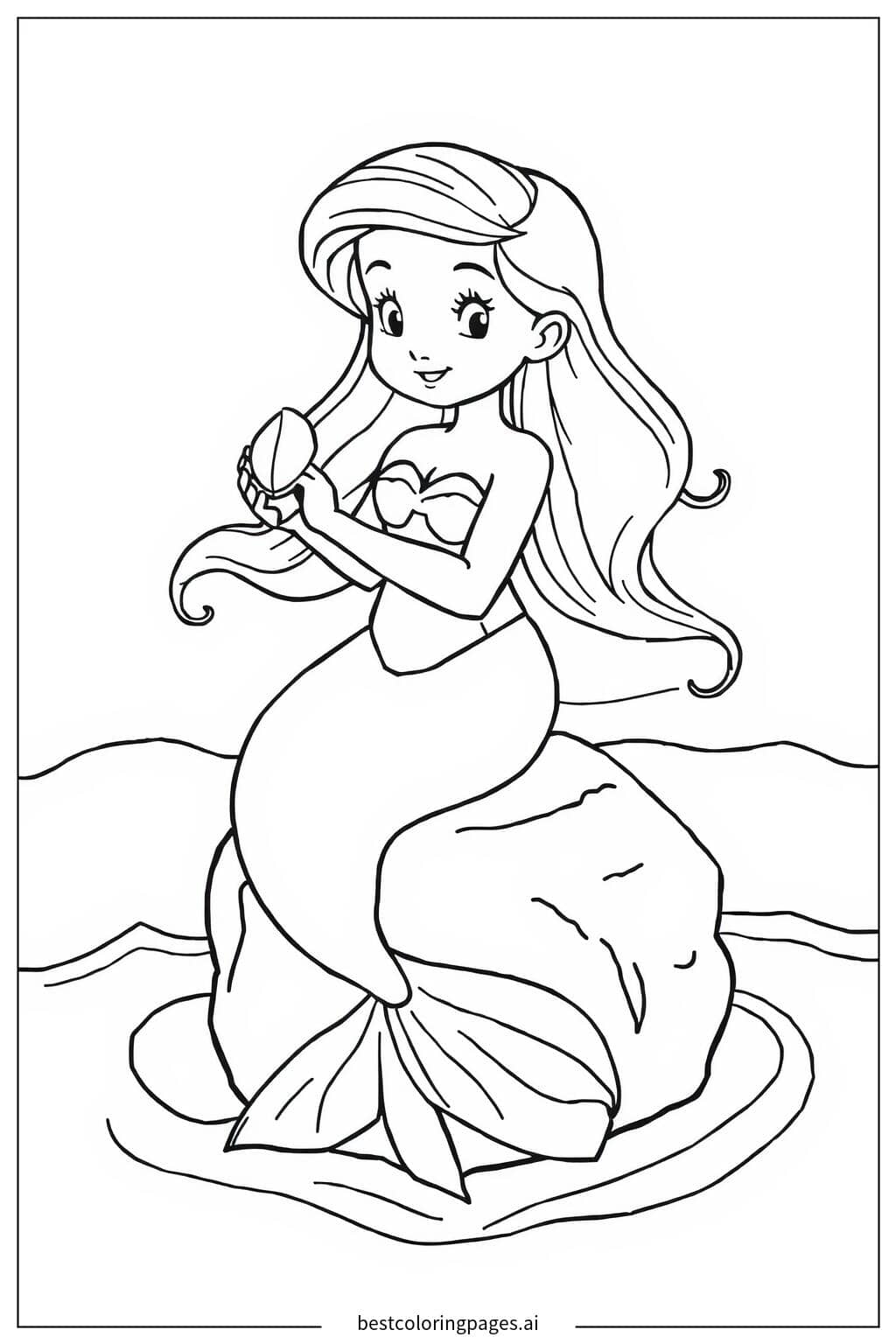 Dibujos de Sirena con una cola de pez sencilla para Colorear