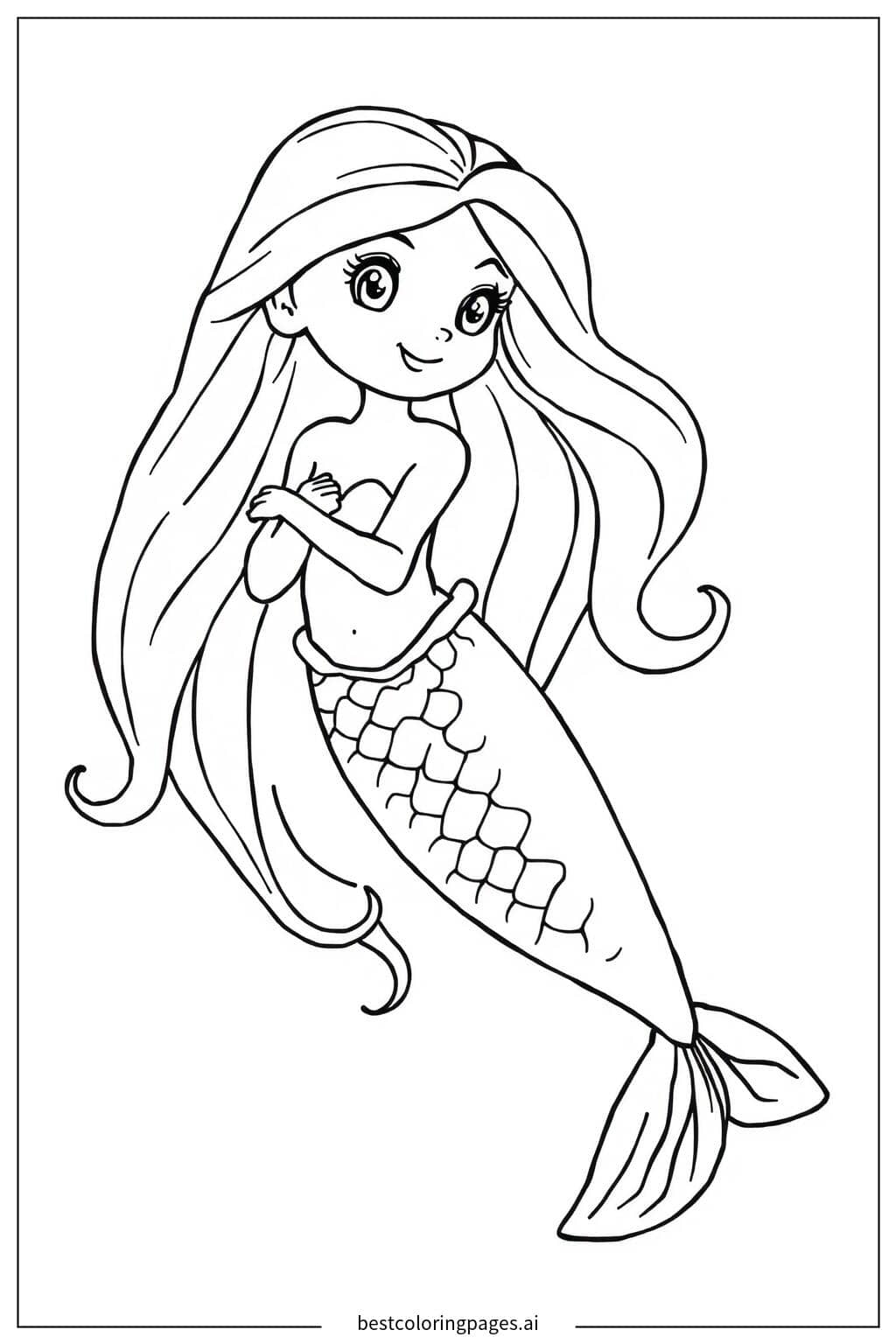 Dibujos de Sirena con cabello largo y fluido para Colorear