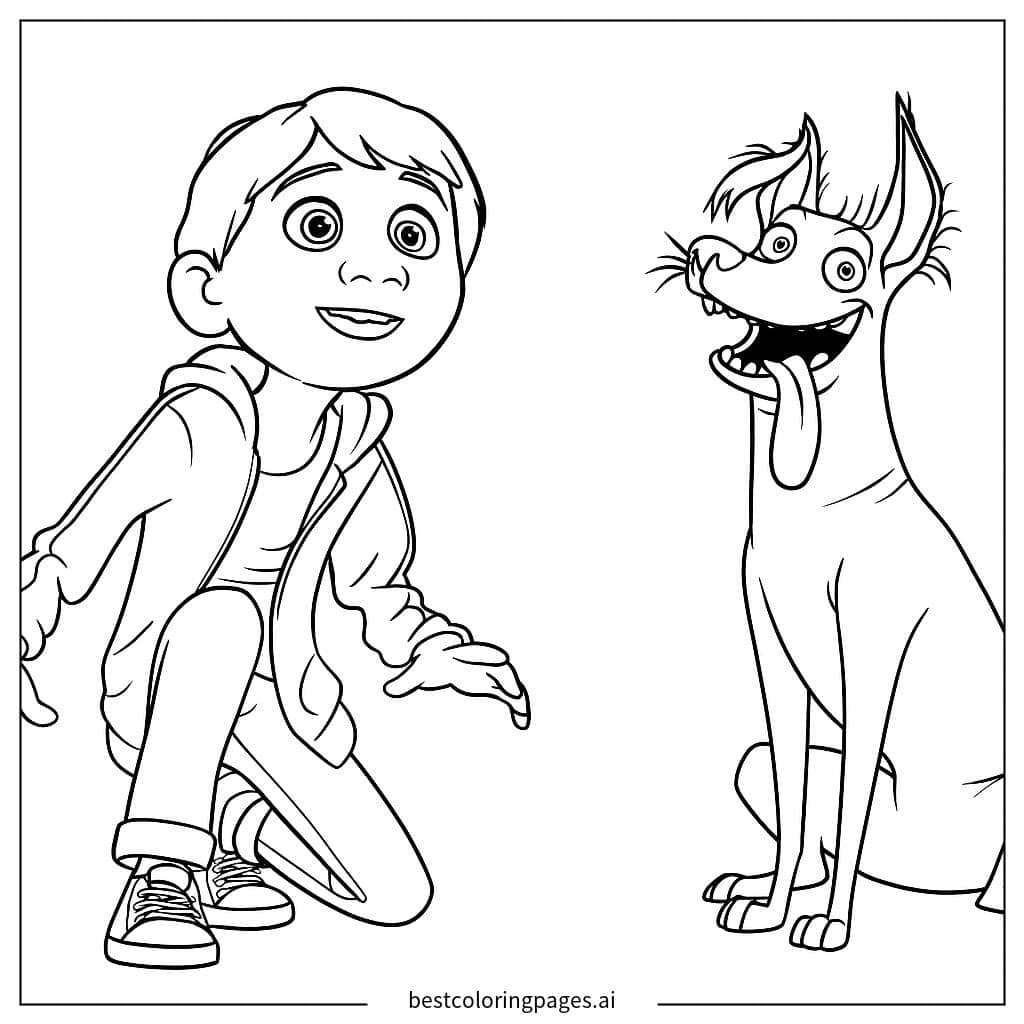 Miguel and Dante from Coco Coloring Page