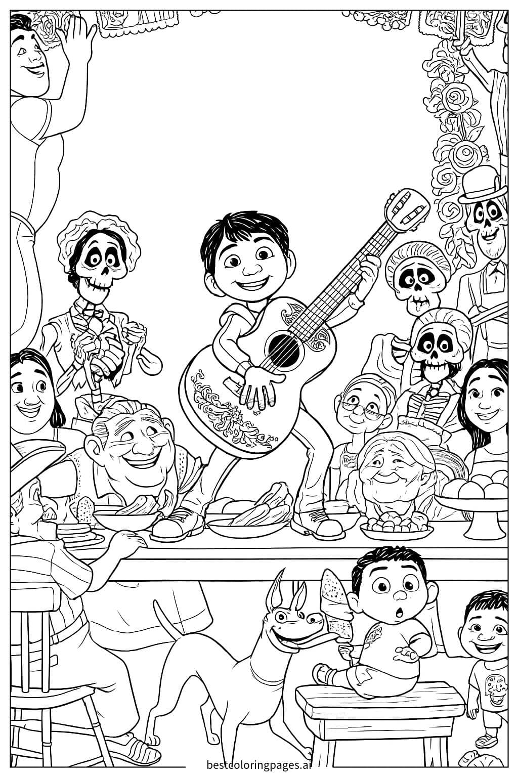 Miguel and Family Celebration Coloring Page