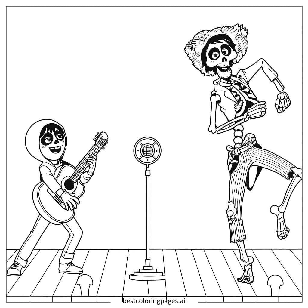 Miguel and Hector Performing Together Coloring Page