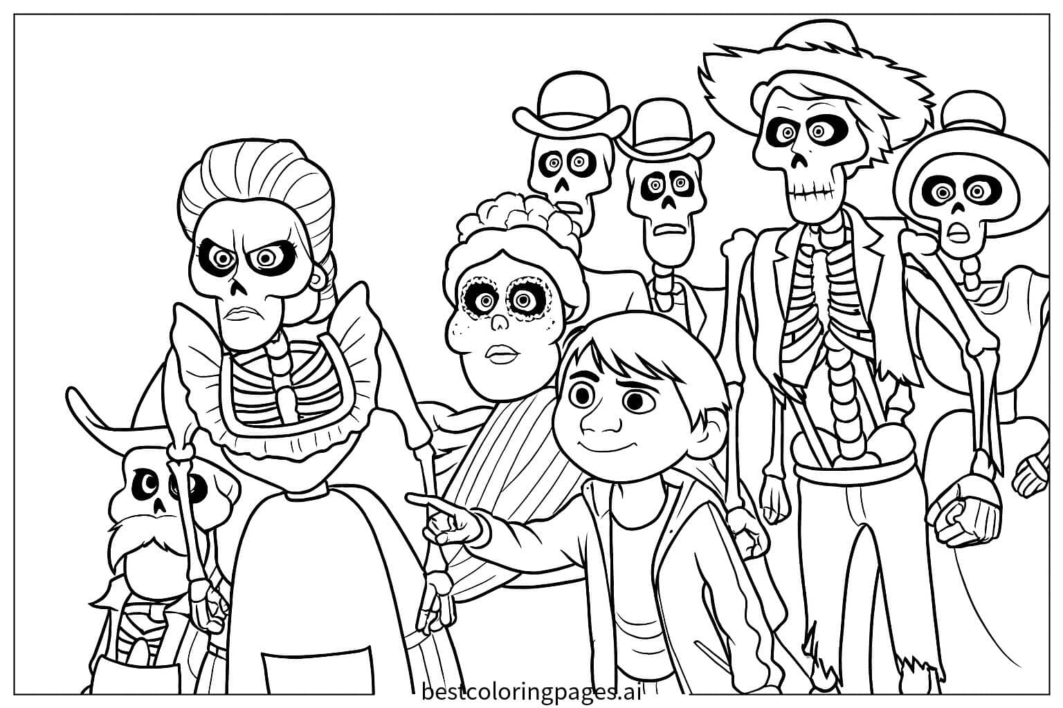 Miguel and the Skeletons Coloring Page
