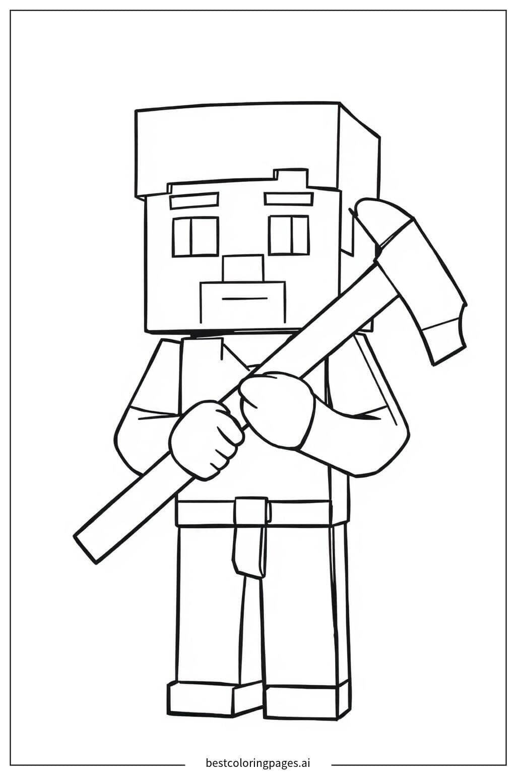 Coloriage Minecraft : Steve avec une pioche