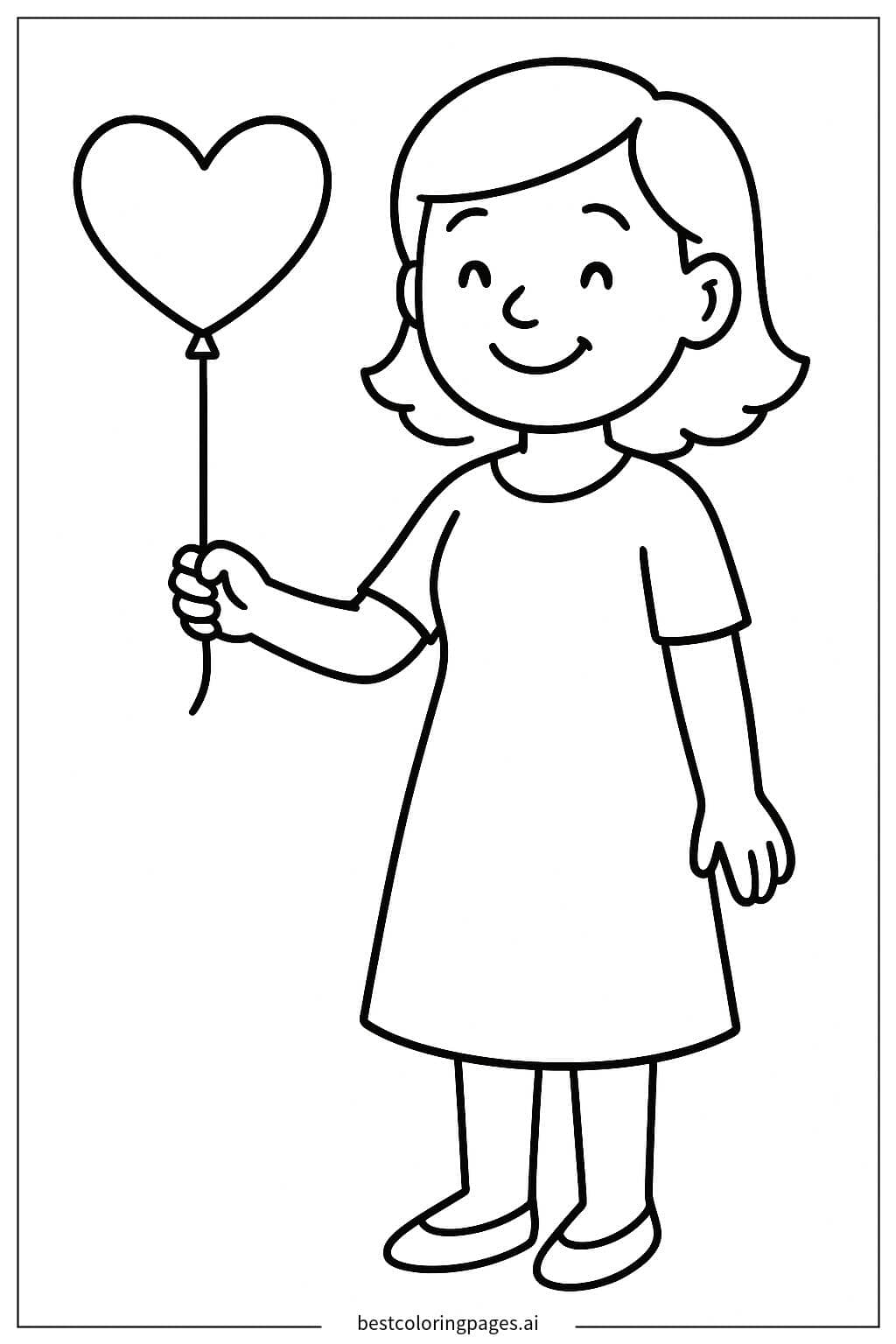 Mother Holding a Heart Balloon Coloring Page