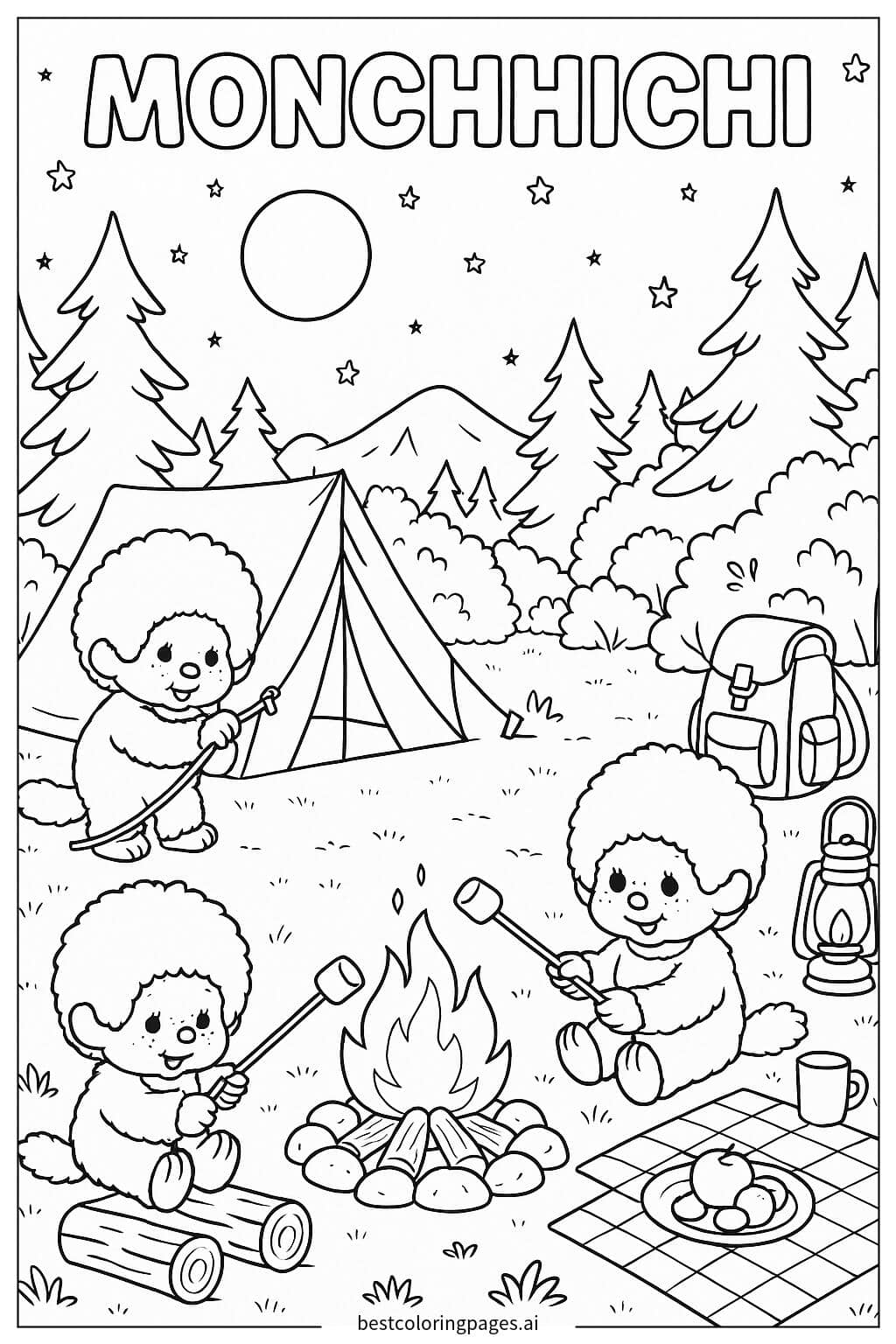 Monchhichi Camping Under the Stars Coloring Page