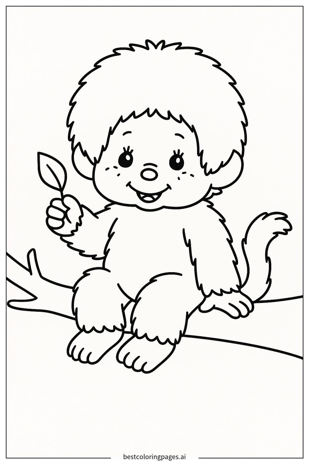 Monchhichi Sitting on a Tree Branch Coloring Page