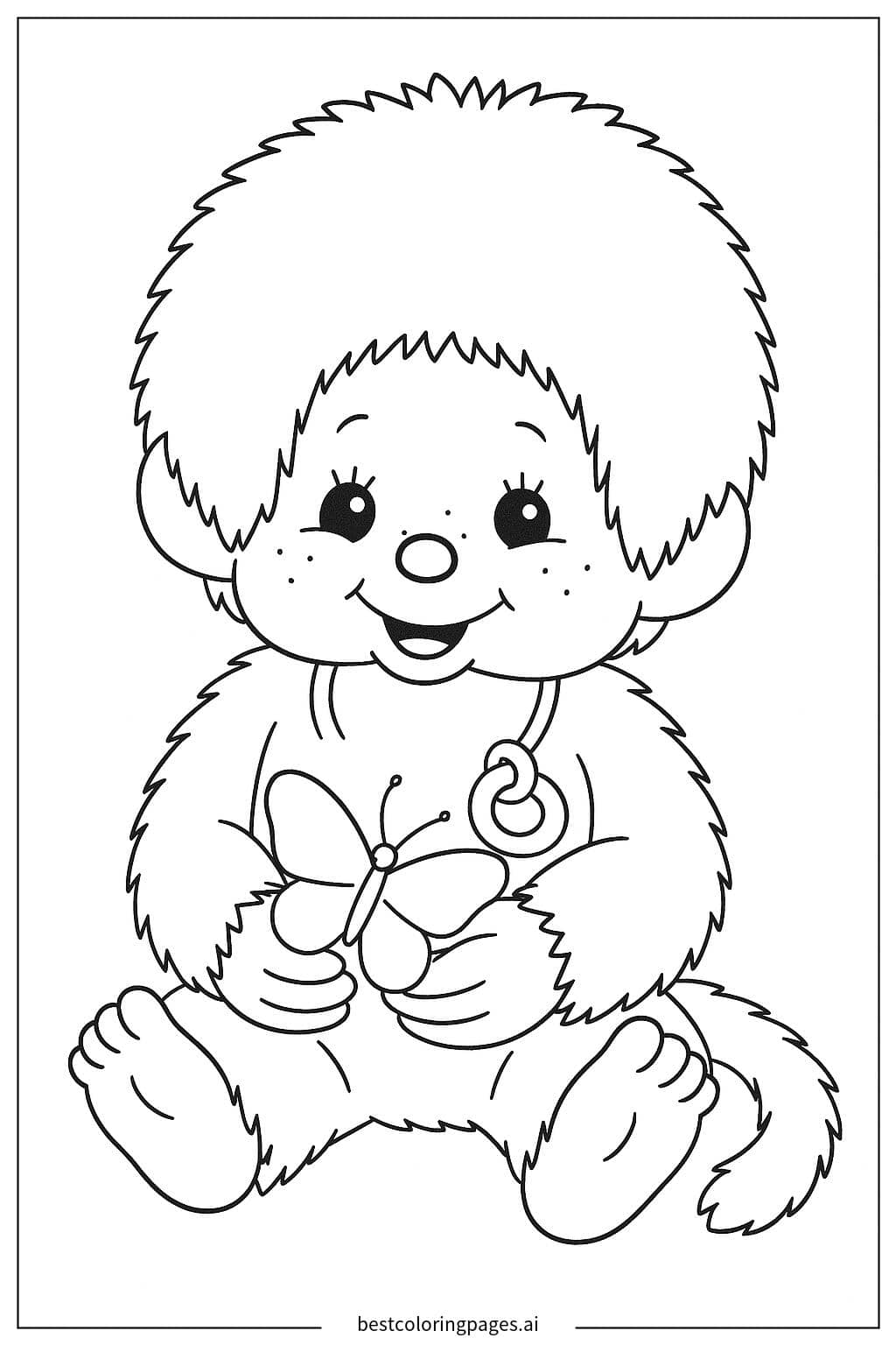 Monchhichi Holding a Butterfly Coloring Page