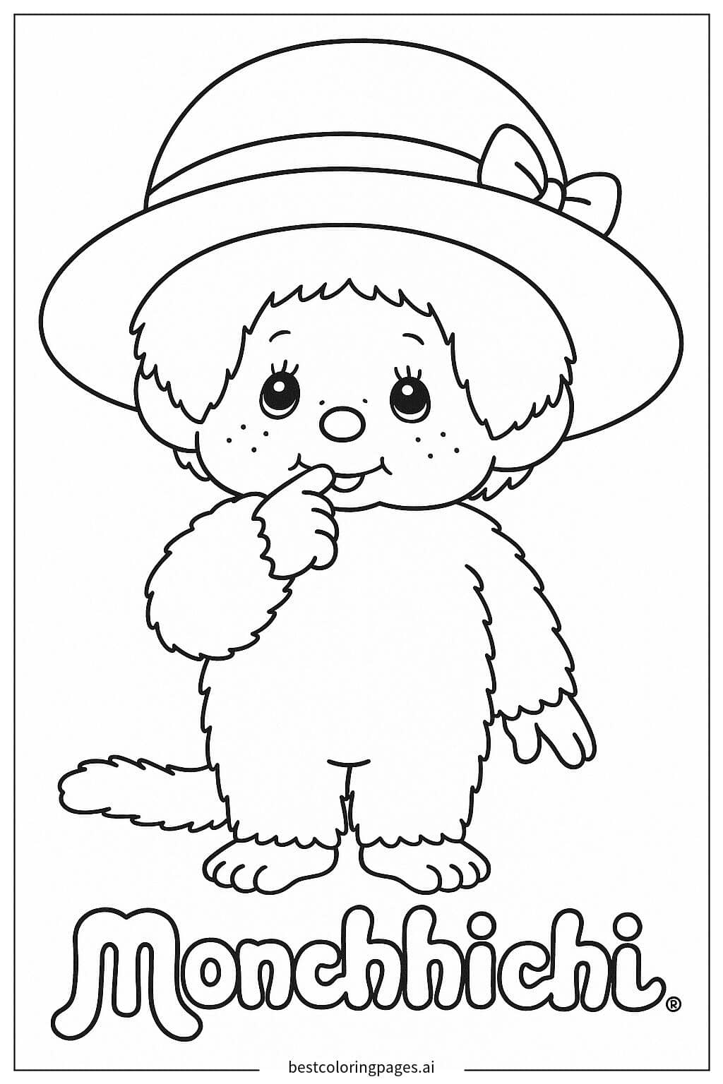 戴帽子的Monchhichi 涂色页