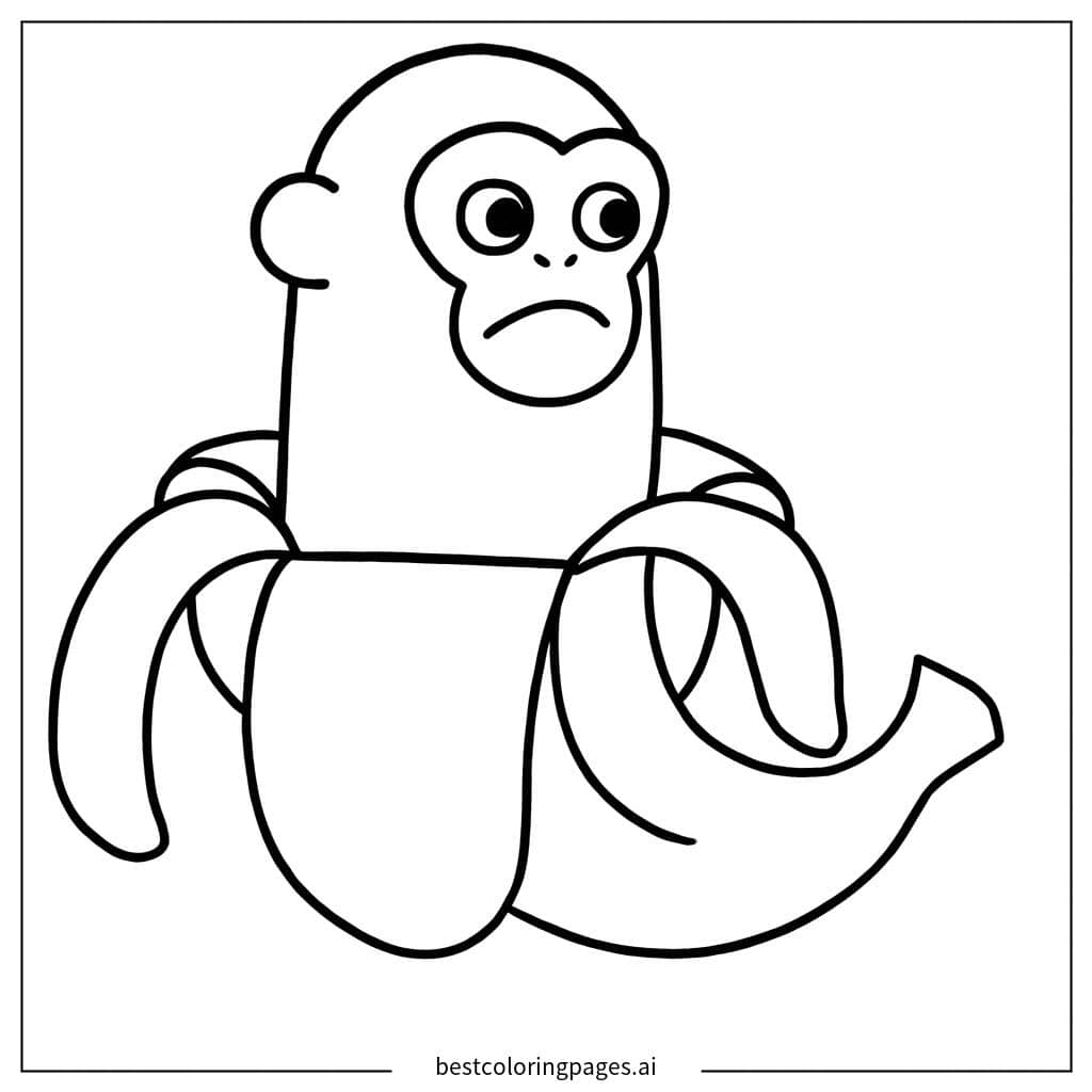 Disegni di Scimmia nella Banana da Colorare