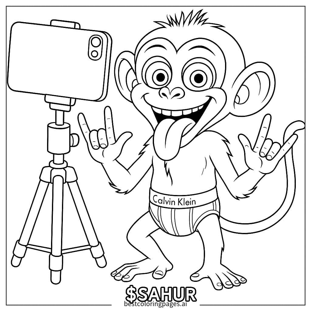 Disegni di Scimmia che si fa un selfie da Colorare