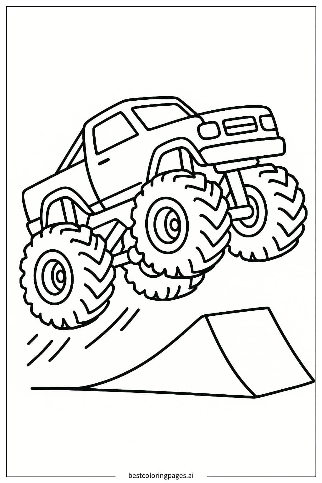 Monster Truck Jumping Over a Small Ramp Coloring Page