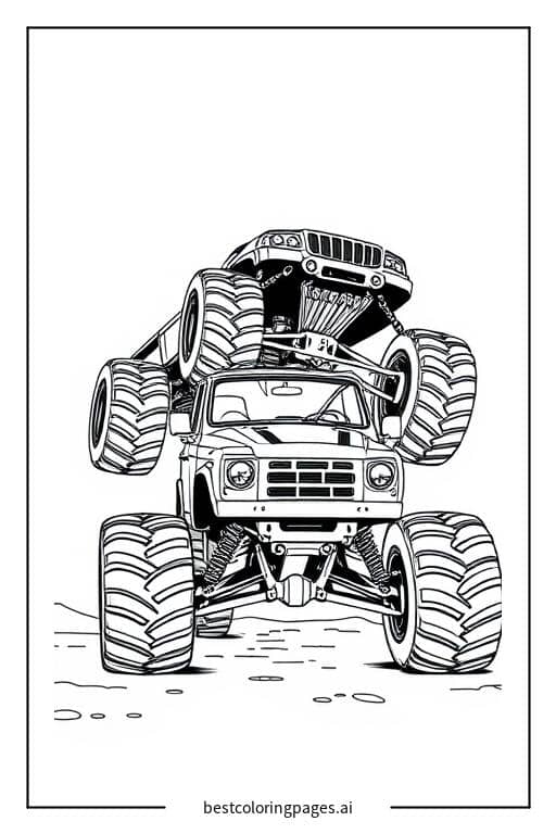 Monster-Truck auf ebenem Boden geparkt Ausmalbilder