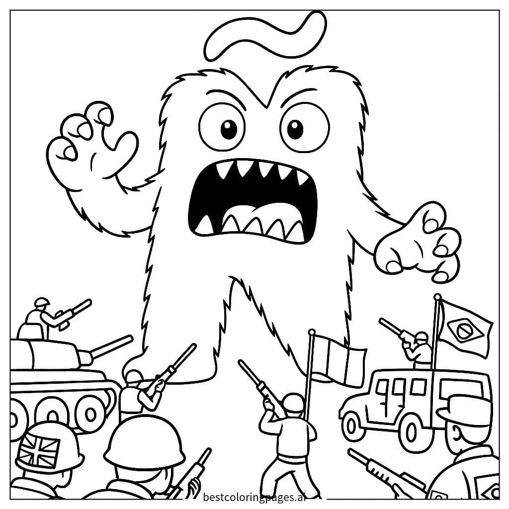 モンスター対軍隊 のぬりえ