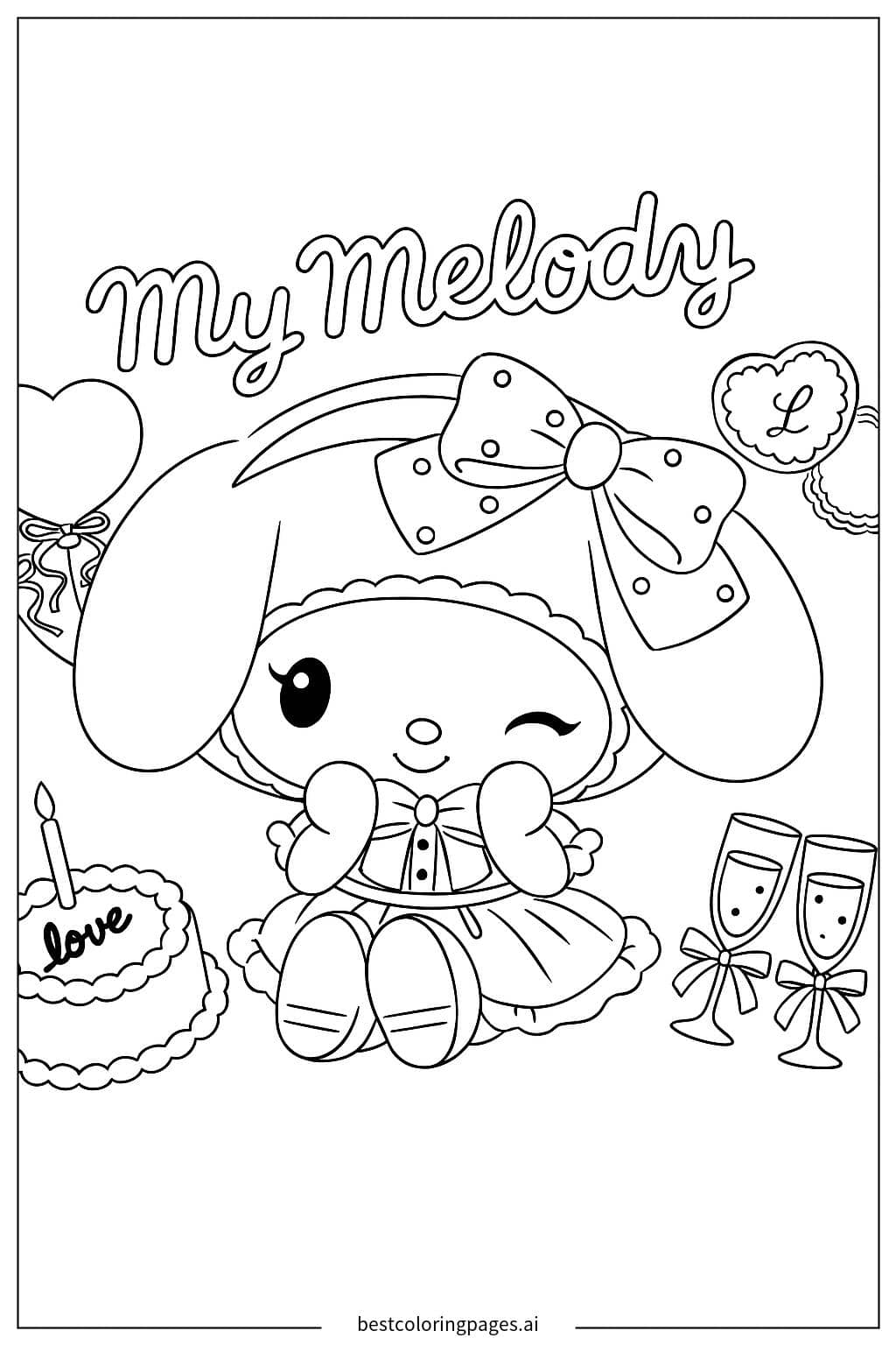 마이 멜로디 축하 파티 색칠공부
