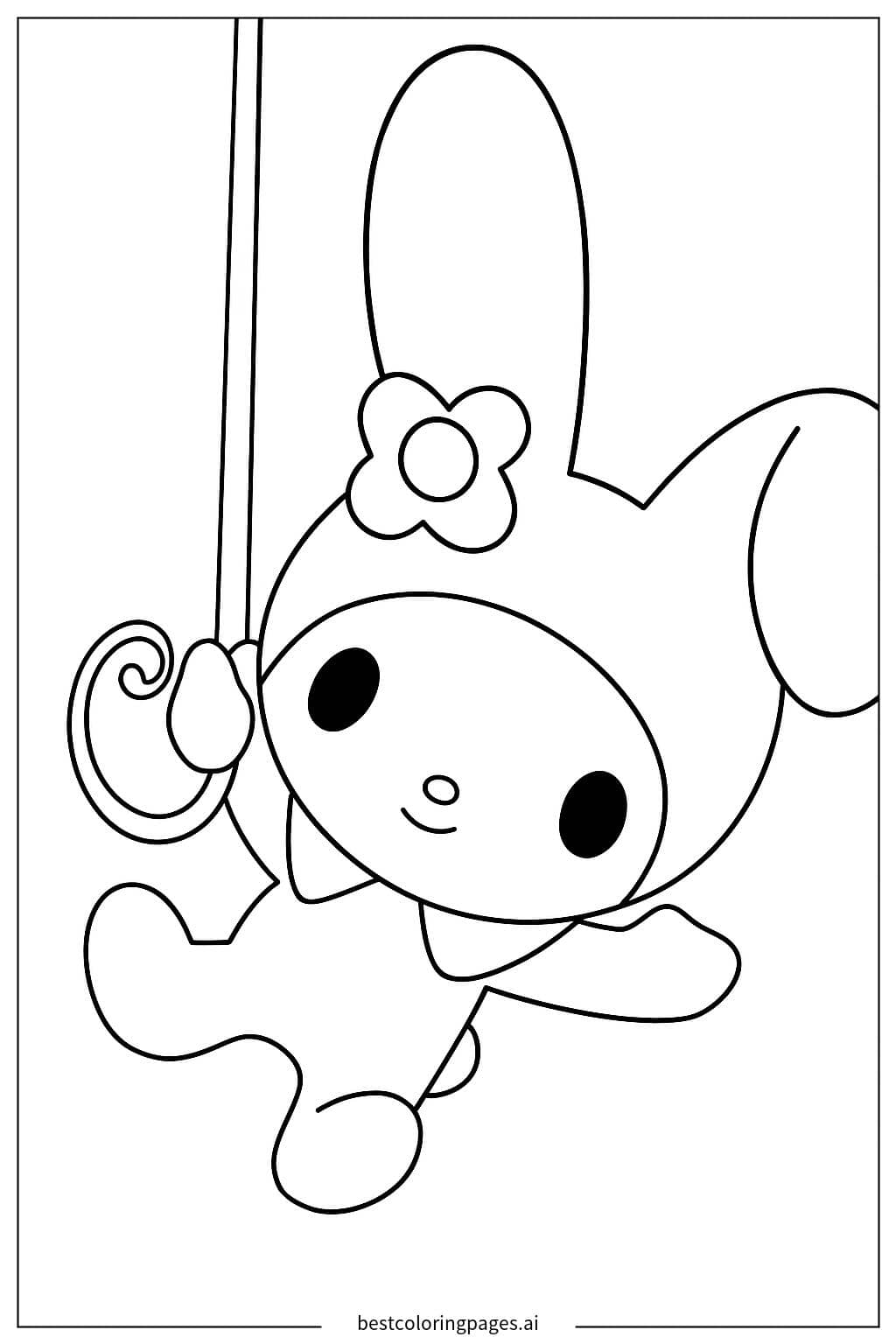 Gambar Mewarnai My Melody Berayun di Ayunan