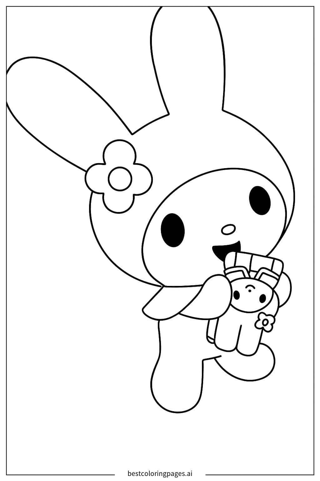 Gambar Mewarnai My Melody Memeluk Kelinci