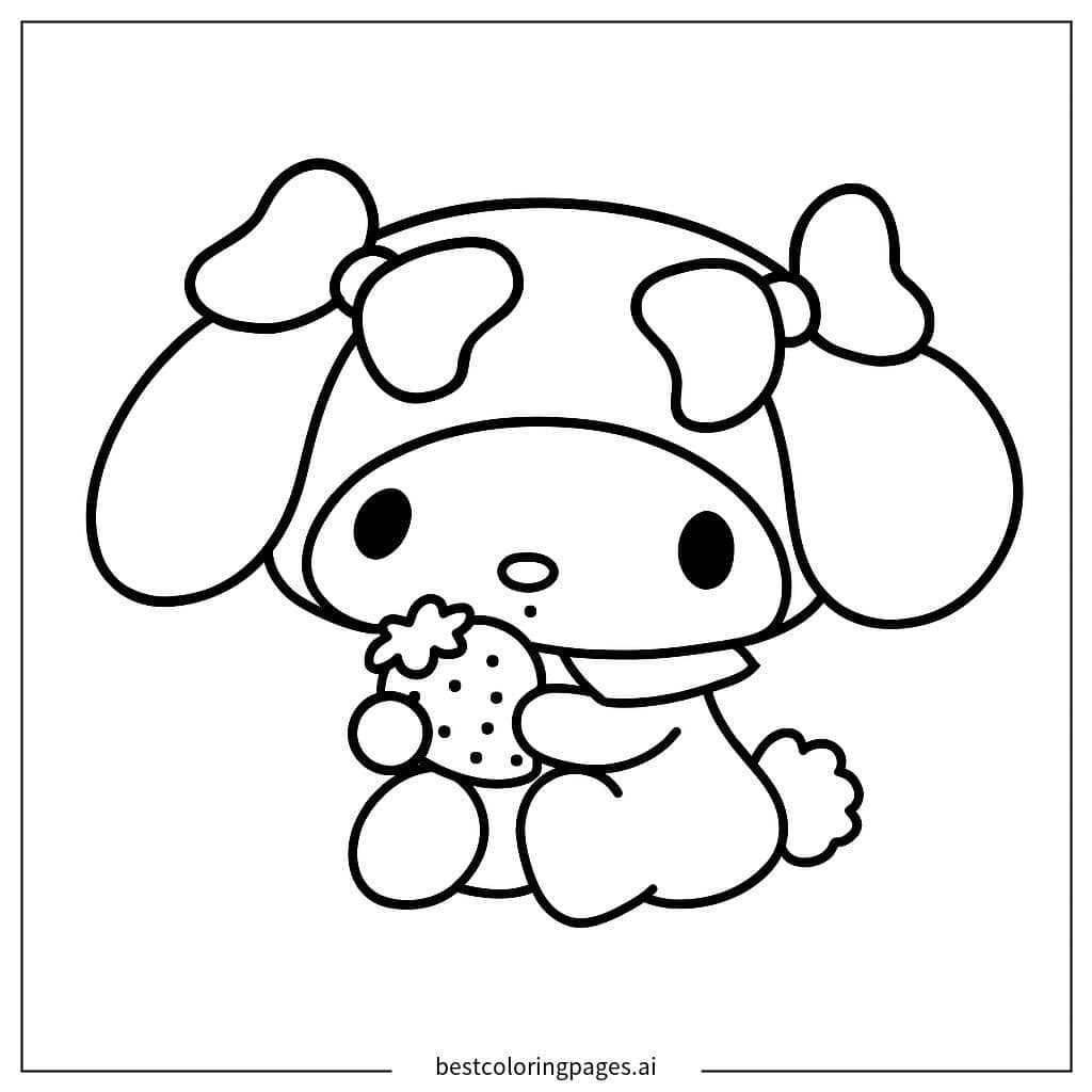 딸기를 들고 있는 마이 멜로디 색칠공부
