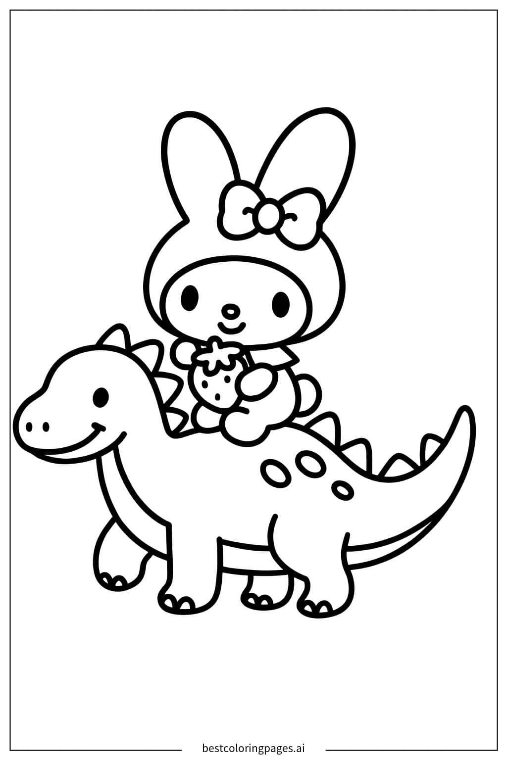 Gambar Mewarnai My Melody Mengendarai Dinosaurus