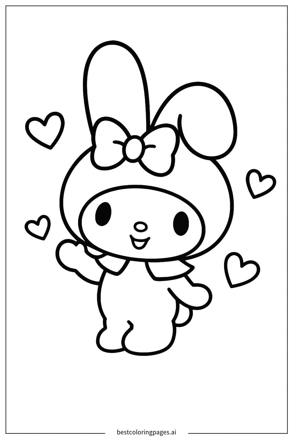 Gambar Mewarnai My Melody melambaikan tangan dengan bahagia