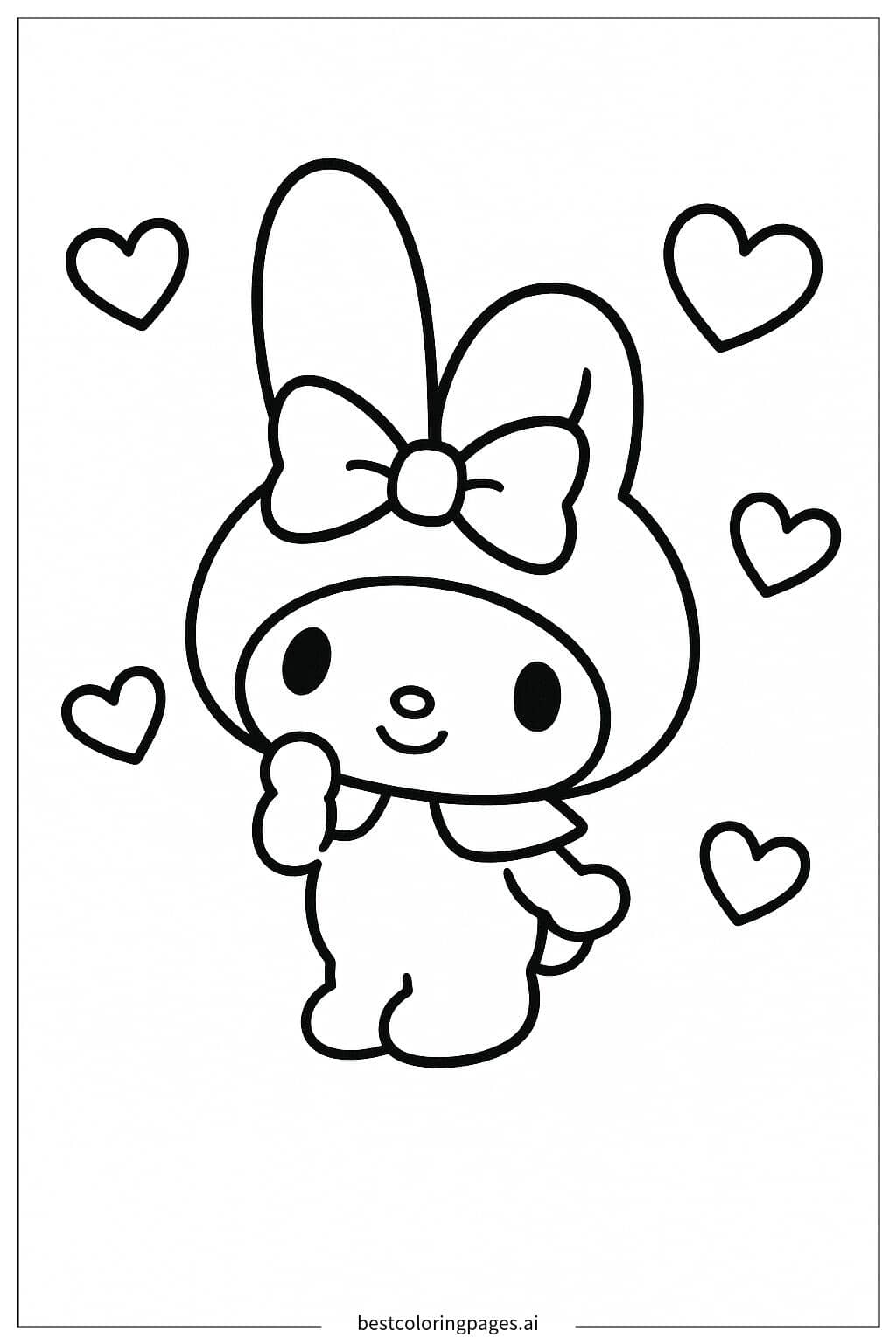 Gambar Mewarnai My Melody Mengenakan Pita