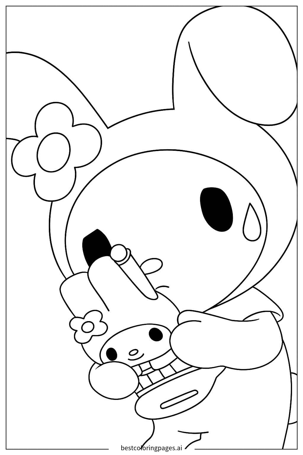 Gambar Mewarnai My Melody dengan Bunga