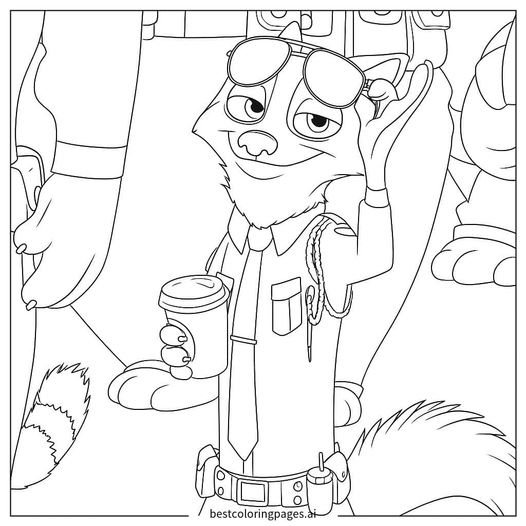 Nick Wilde as a Police Officer Coloring Page