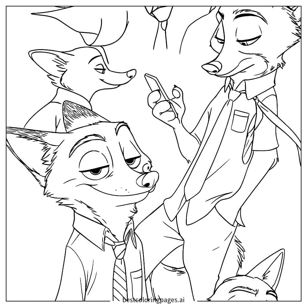 Nick Wilde Striking a Pose in Zootopia Coloring Page