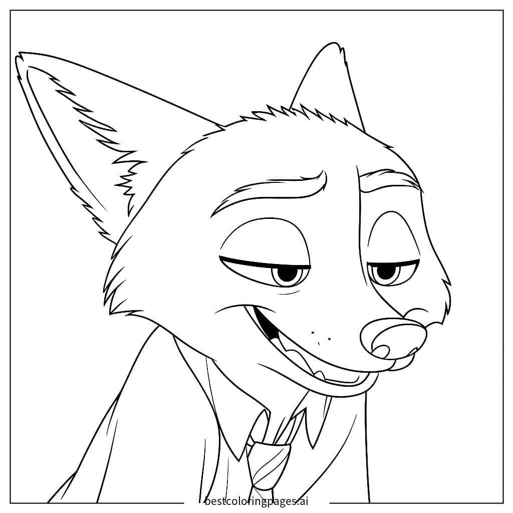 Nick Wilde Smirking from Zootopia Coloring Page