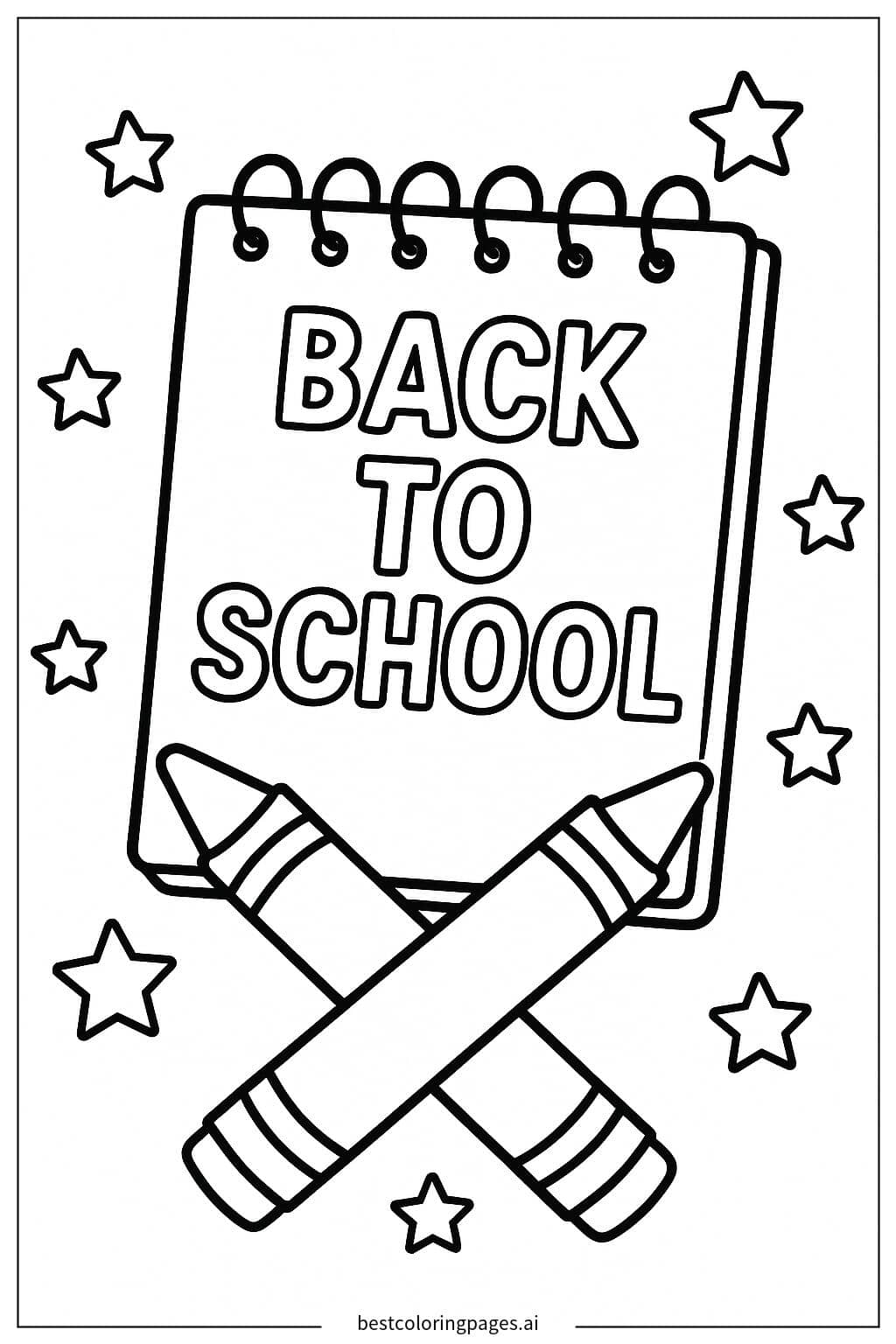 Notebook and Crayons for Back to School Coloring Page