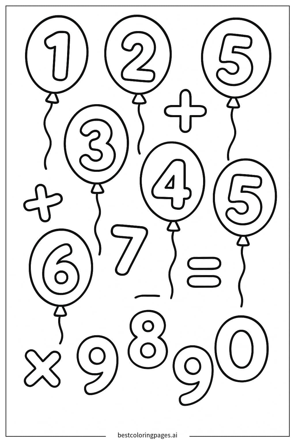 Numbers with Balloons Coloring Page