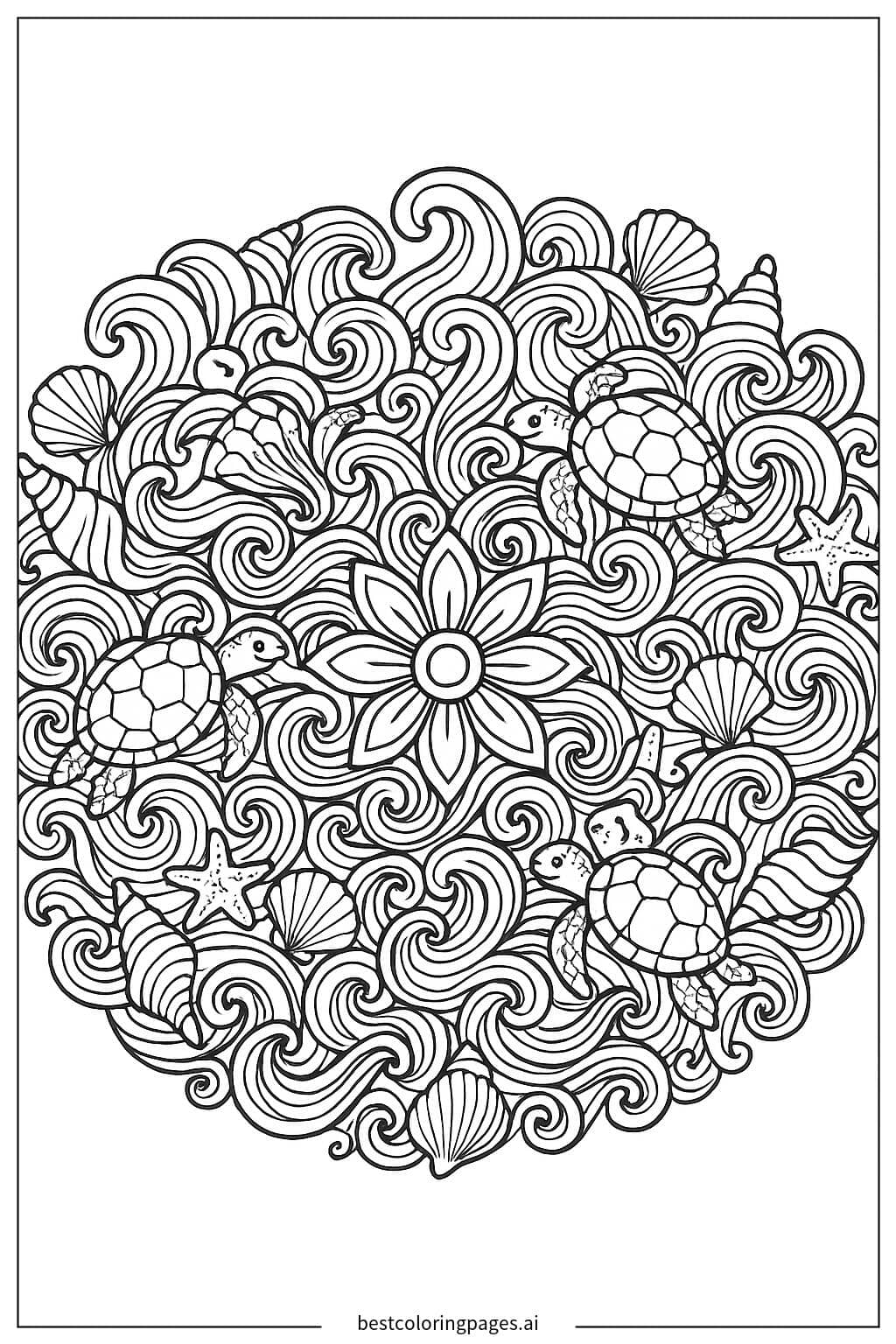 Dibujos de Mandala de Tema Oceánico para Colorear
