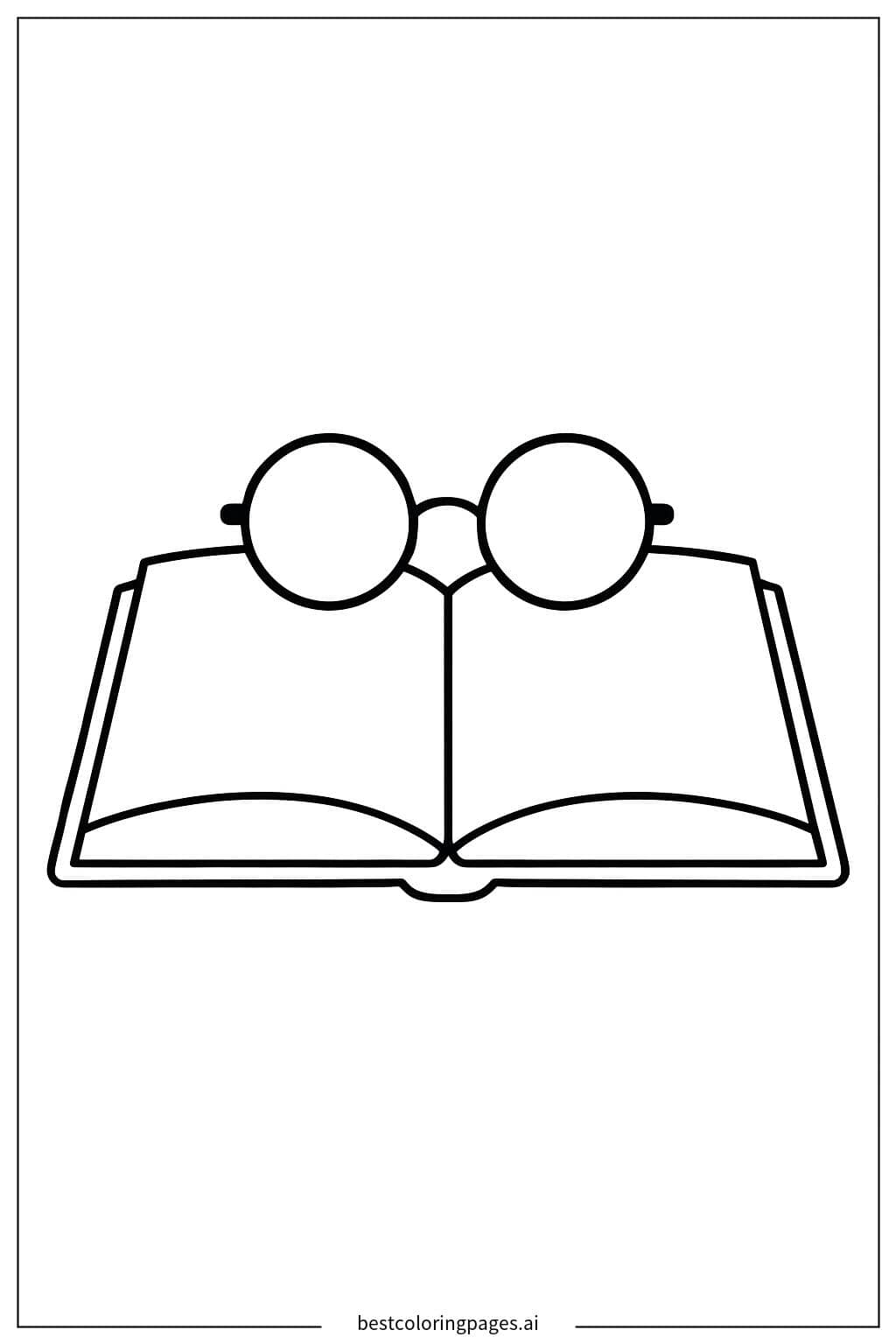 Open Book with Glasses Coloring Page