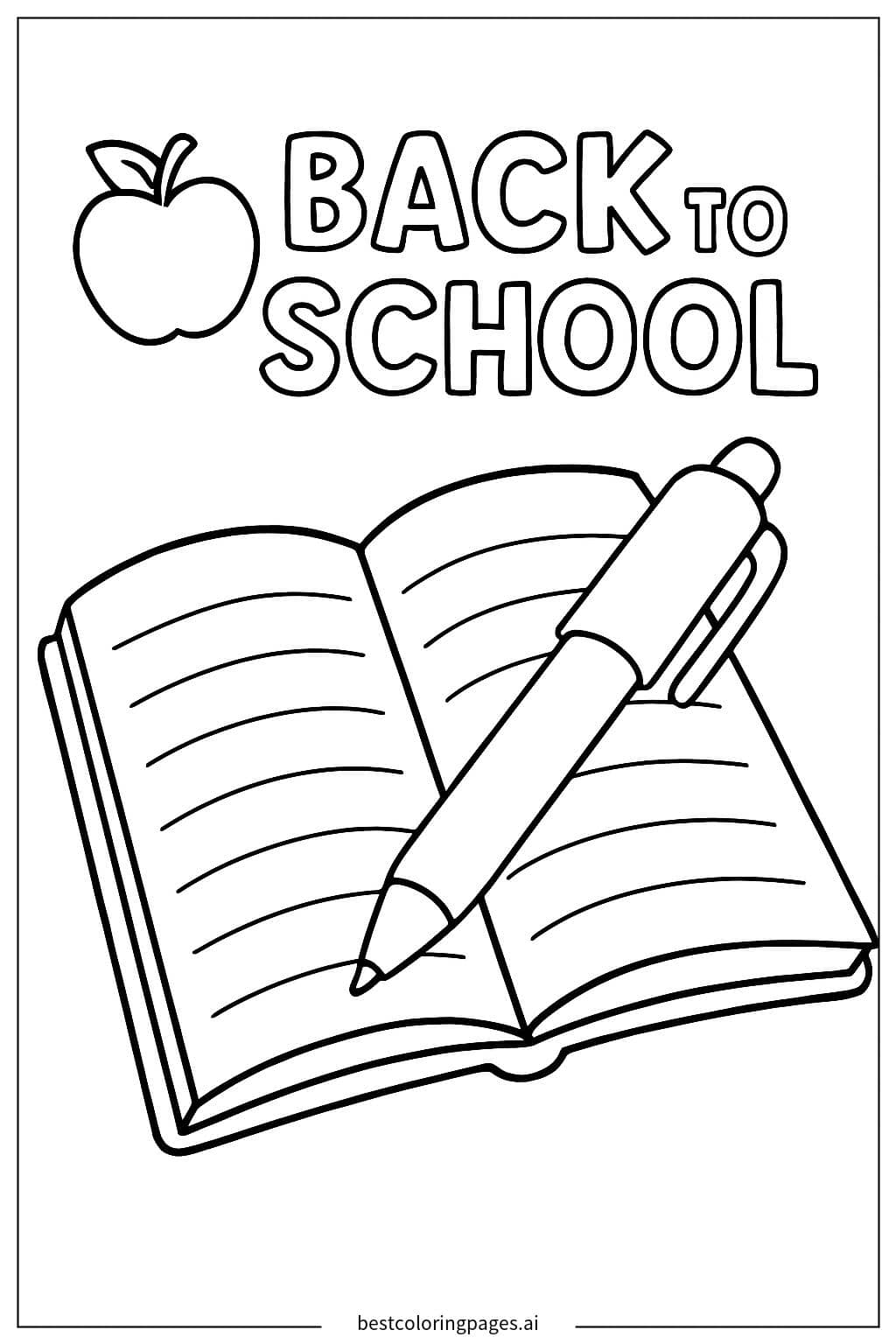 Open Notebook with Pen - Back to School Coloring Page Coloring Page