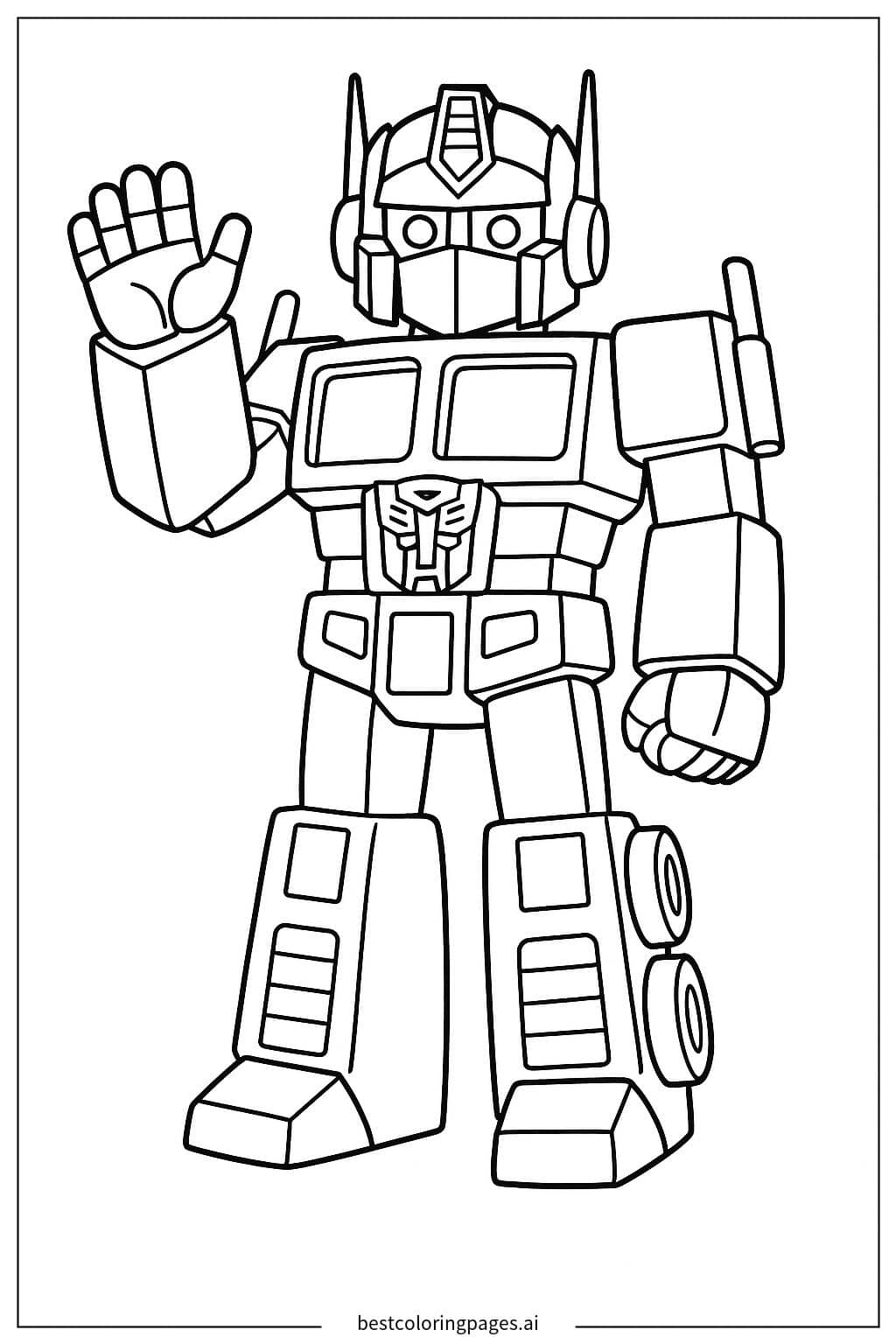 Optimus Prime Waving in Robot Form Coloring Page