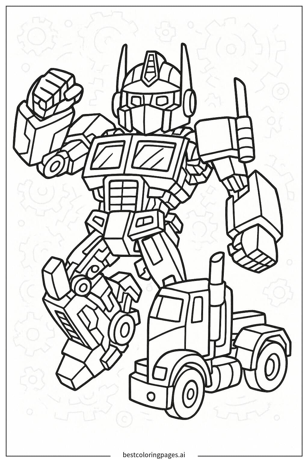 Optimus Prime Transforming into a Truck Coloring Page