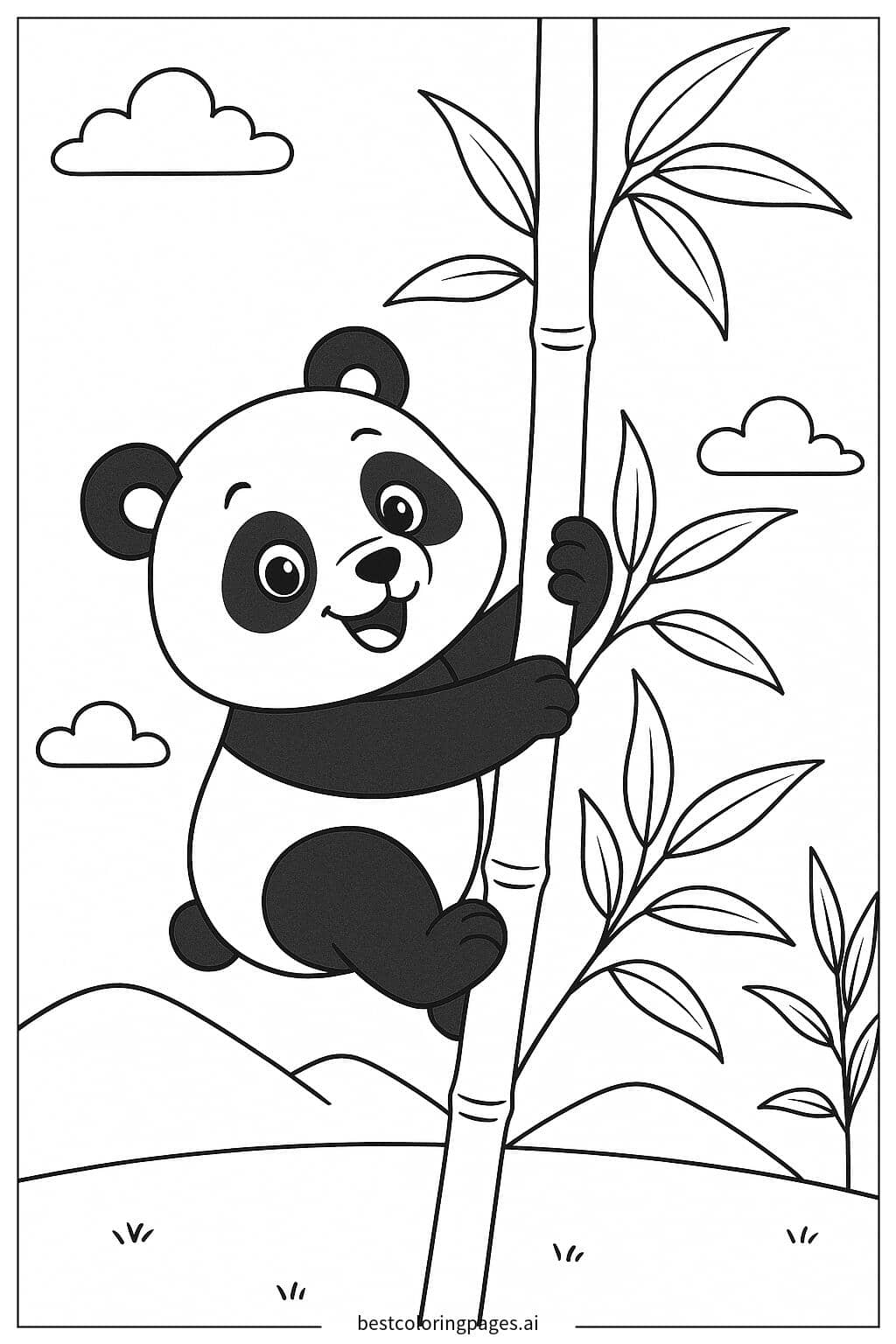 Playful Panda Climbing a Bamboo Tree Coloring Page