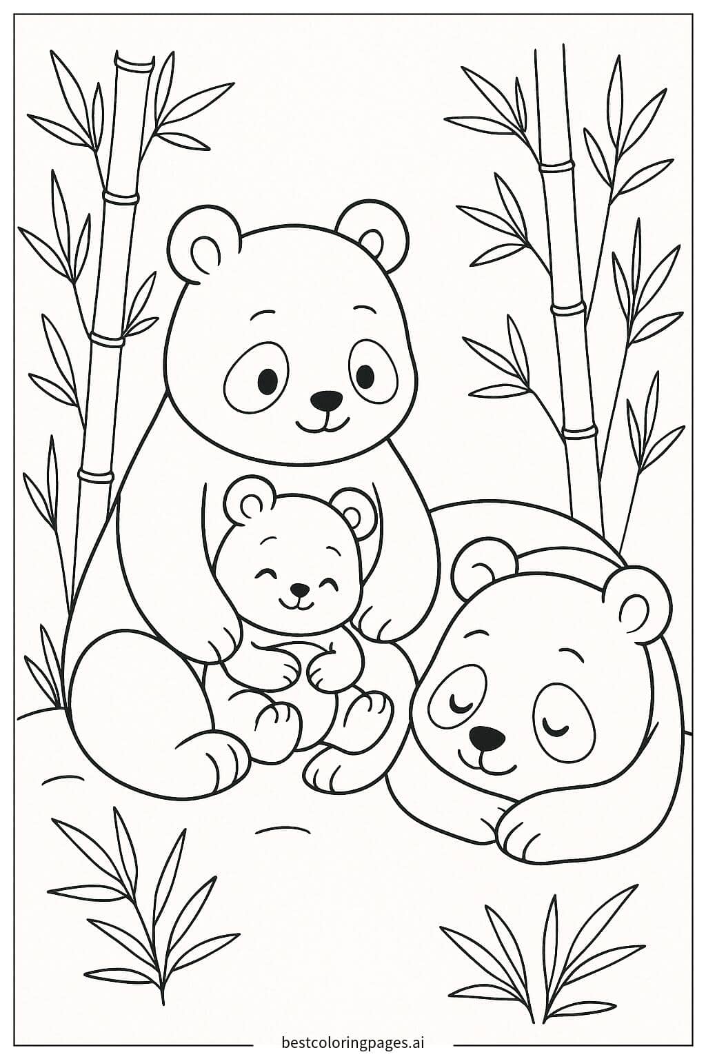 Panda Family Resting Together Coloring Page
