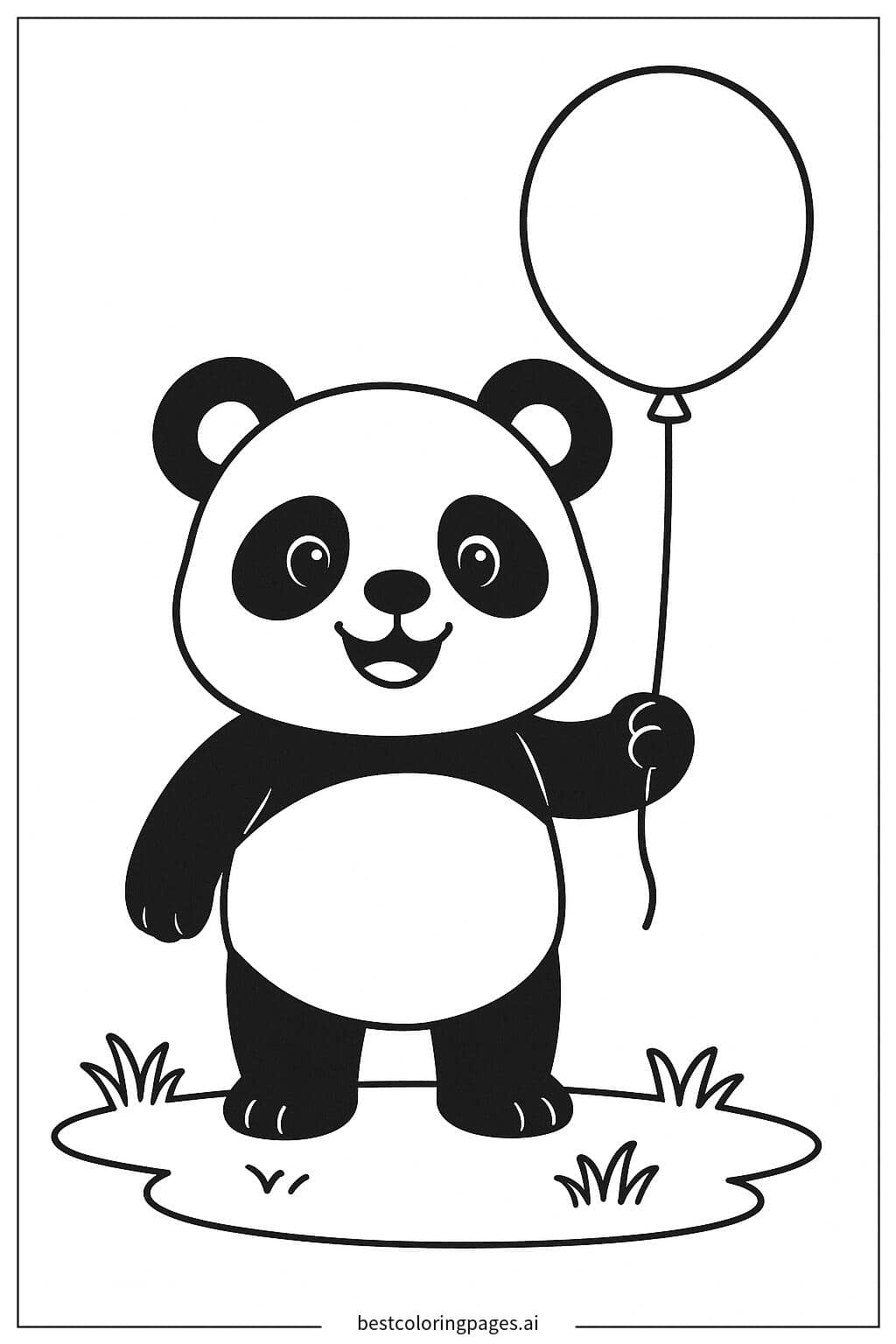 Cute Panda with a Balloon Coloring Page