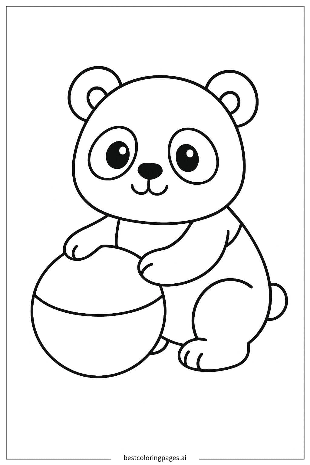 ボールで遊ぶパンダ のぬりえ