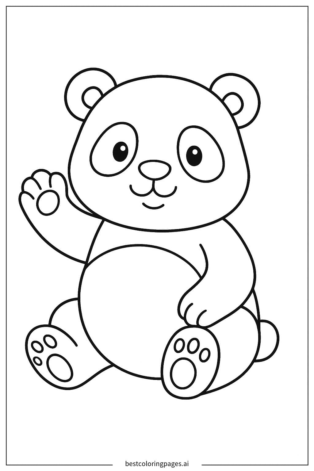 手を振るパンダ のぬりえ