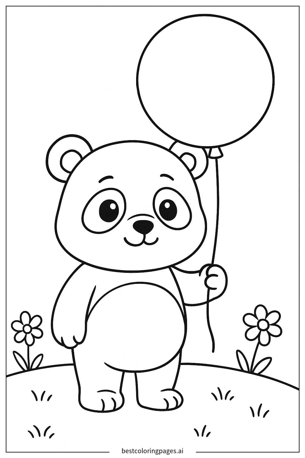風船を持ったパンダ のぬりえ