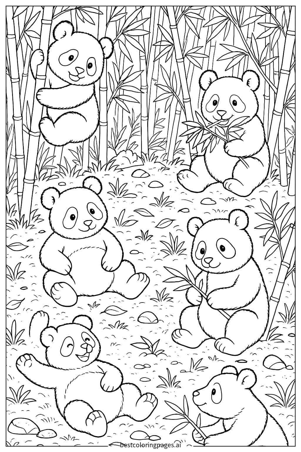 Pandas Frolicking in a Bamboo Forest Coloring Page